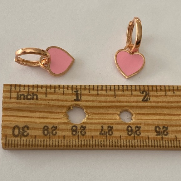 925 Silver pink handmade enamel heart earrings - Picture 2 of 5